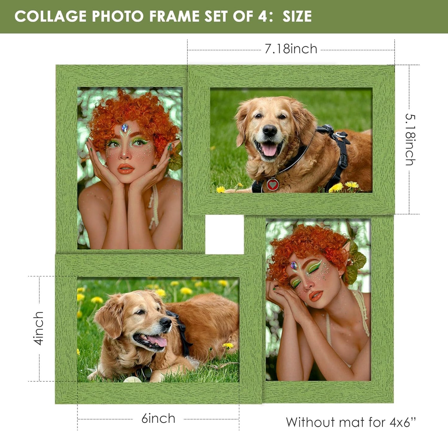 DUENPY 4x6 Collage Picture Frame Tempered Glass Front, Displays Four 4x6 Photo, Family Photo Collage Frame, Wall Decor Wall Hanging or Tabletop, Brown