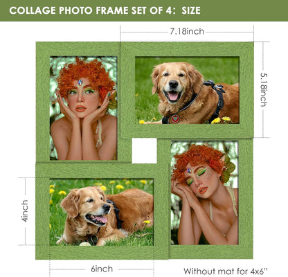 DUENPY 4x6 Collage Picture Frame Tempered Glass Front, Displays Four 4x6 Photo, Family Photo Collage Frame, Wall Decor Wall Hanging or Tabletop, Brown