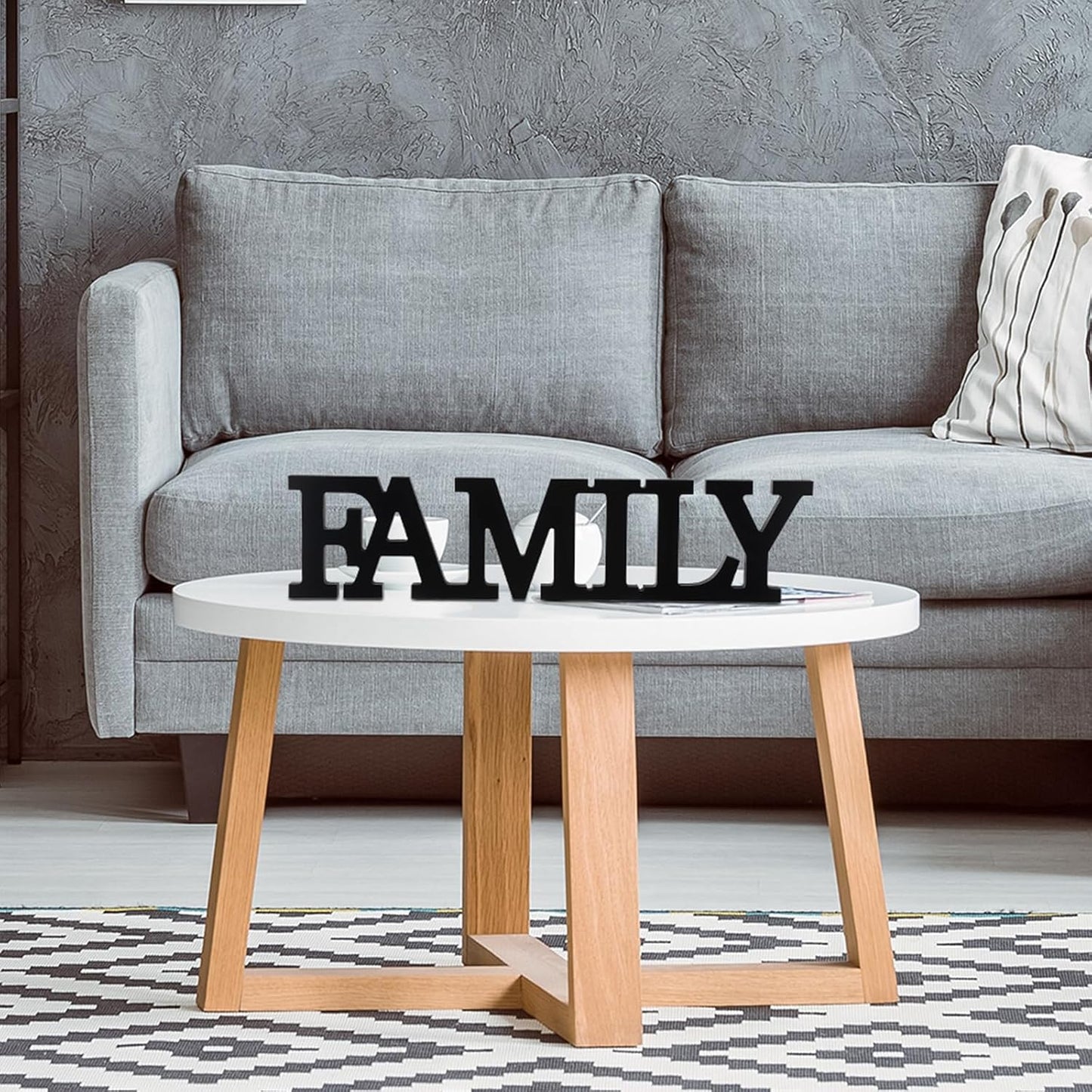 Wonderjune Wooden Home Wall Decor Sign Rustic Family Room Table Decoration Family Letter Signs for Pantry Kitchen Living Room Bedroom Shelf Mantel Fireplace Tables Centerpiece(White)