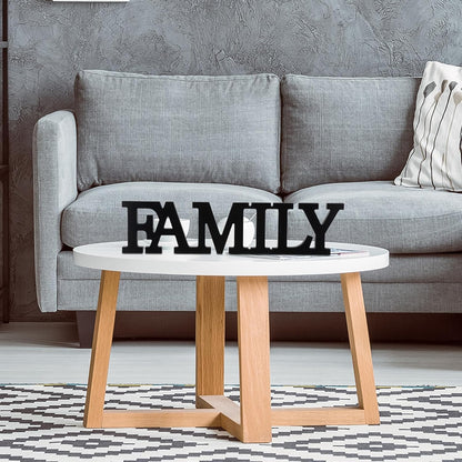 Wonderjune Wooden Home Wall Decor Sign Rustic Family Room Table Decoration Family Letter Signs for Pantry Kitchen Living Room Bedroom Shelf Mantel Fireplace Tables Centerpiece(White)