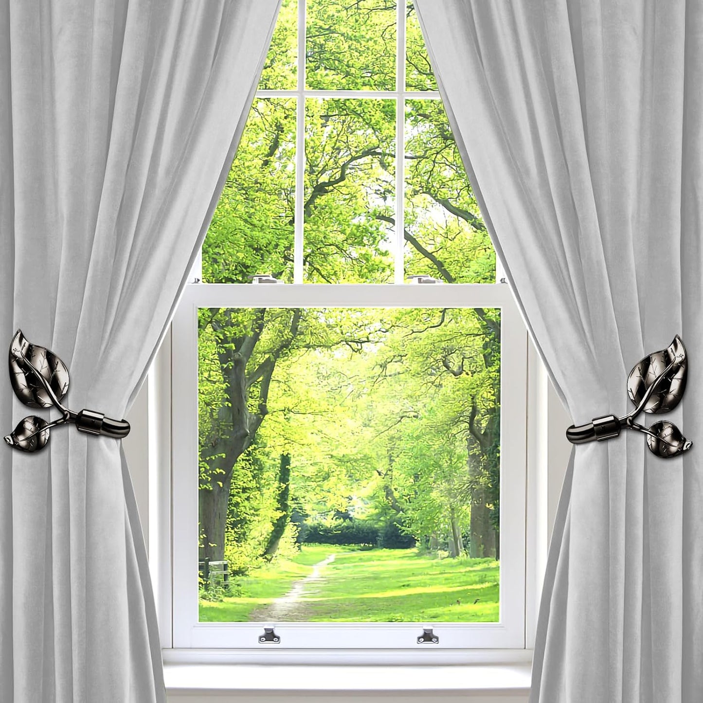HIKMLK Leaf Shaped Curtain Tieback Holdbacks 2pcs, Handmade Metal Curtain Side Holders for Wall, Curtain Hook Pull Backs for Drapes Window Decoration