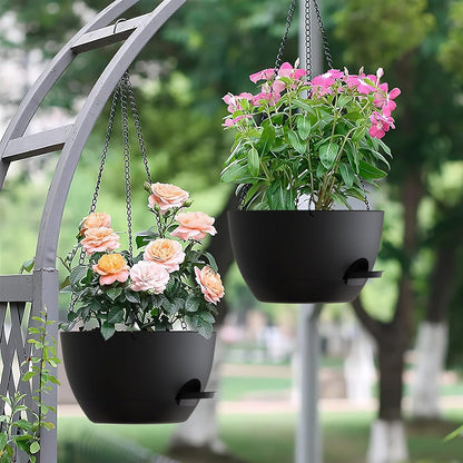 UOUZ Set of 3-10 Inch Self Watering Hanging Planters for Indoor Outdoor，Hanging Plant Pots with Drainage & Removable Tray, Hanging Pots Holder for Ivy, Pothos, Ferns, Balcony & Patio, Black with Brown