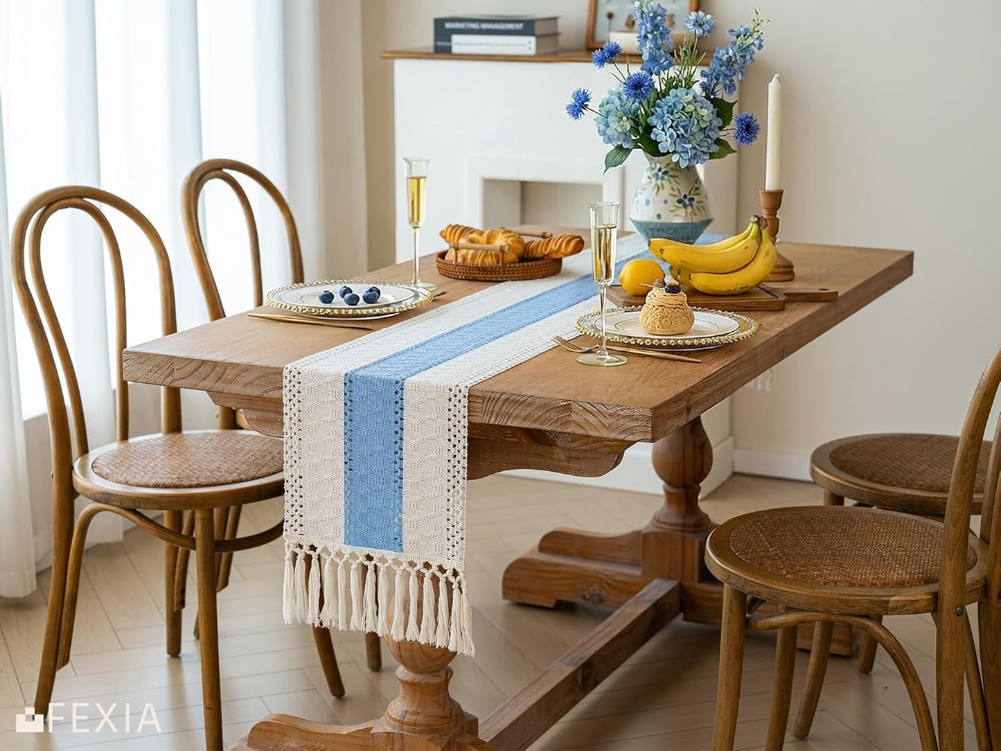 FEXIA Boho Table Runner for Thanksgiving Fall Christmas Home Decor with Tassels 72 Inches Long Pottery barn Furniture Farmhouse Rustic Macrame Burlap Table Decoration for Living Room (12x72 Inches)