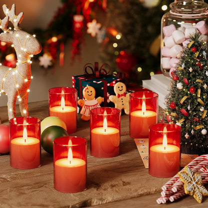 VIODAIM 12Pack Flickering Flameless LED Candles with Timer, Battery Powered - Small Pillar & Votive, Clear (2"X3")