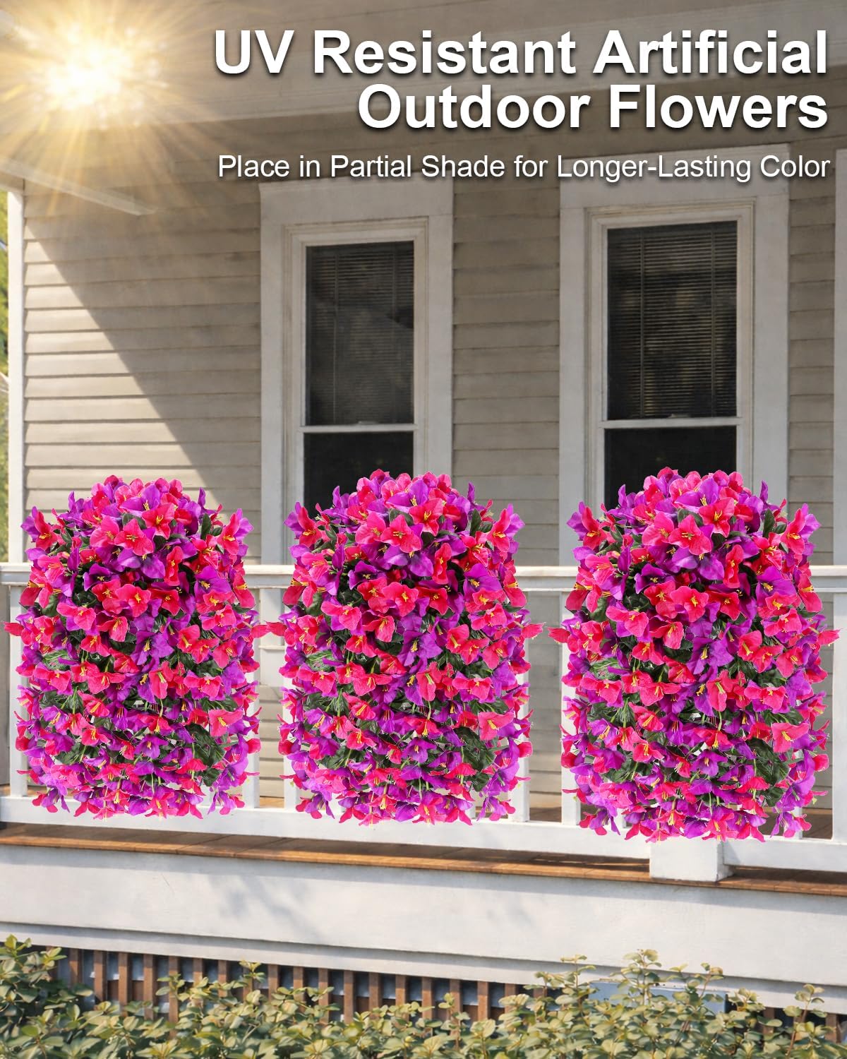 Artificial Flowers for Outdoors – 2 Bundles of UV-Resistant Artificial Bougainvillea, Realistic Silk Flowers for Front Porch, Patio, Garden, Window Boxes & Hanging Baskets (Hot Pink, 2)
