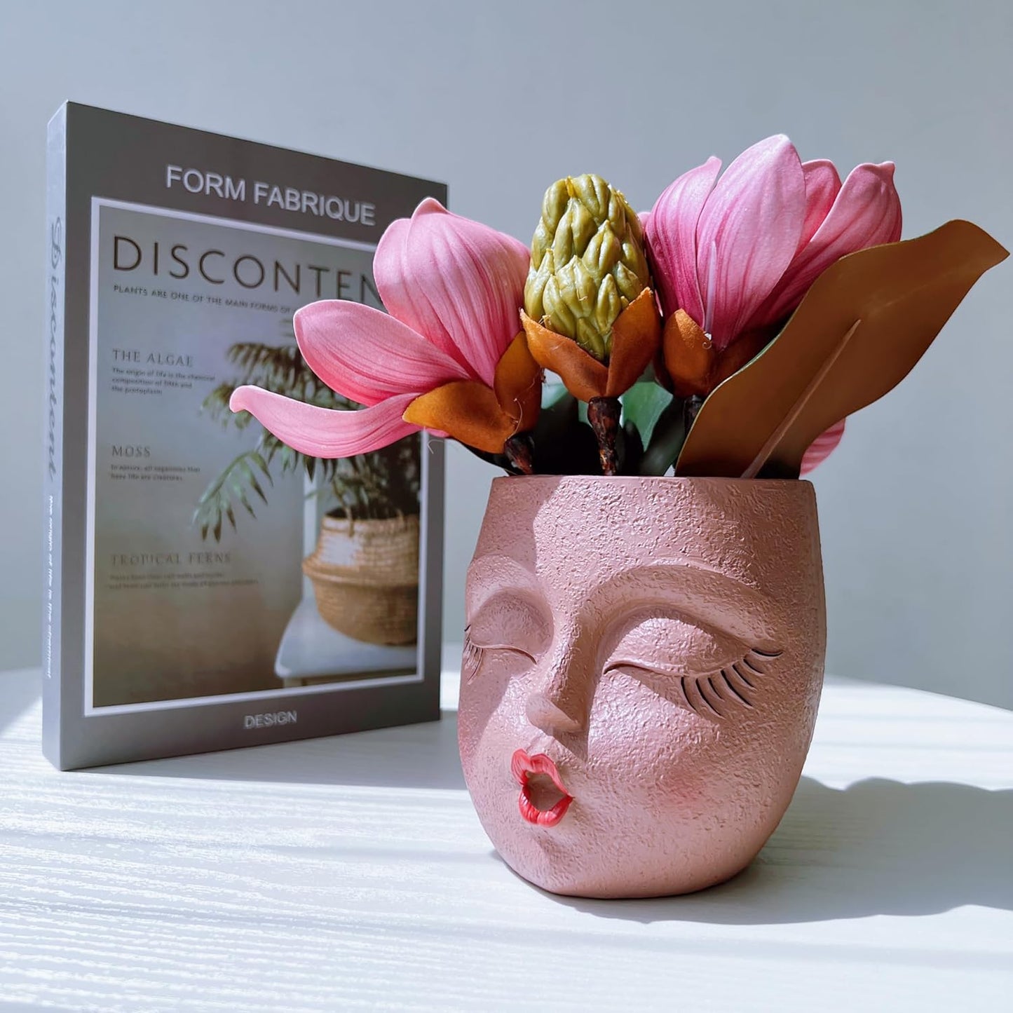 Handmade Face Flower Pots Standing Air Kiss Head Planter Pot for Trailing Plants Cute Succulent Planter Resin Planters Funny Face Planters with Anti-Friction Pads White 1Pack