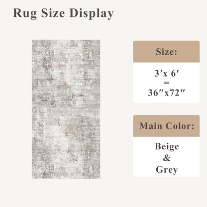 2x3 Washable Non-Slip Area Rug - Soft Low Pile Throw Rug for Kitchen Entryway Bedroom - Modern Indoor Door Mat with Rubber Backing (Beige Grey) - Colors B