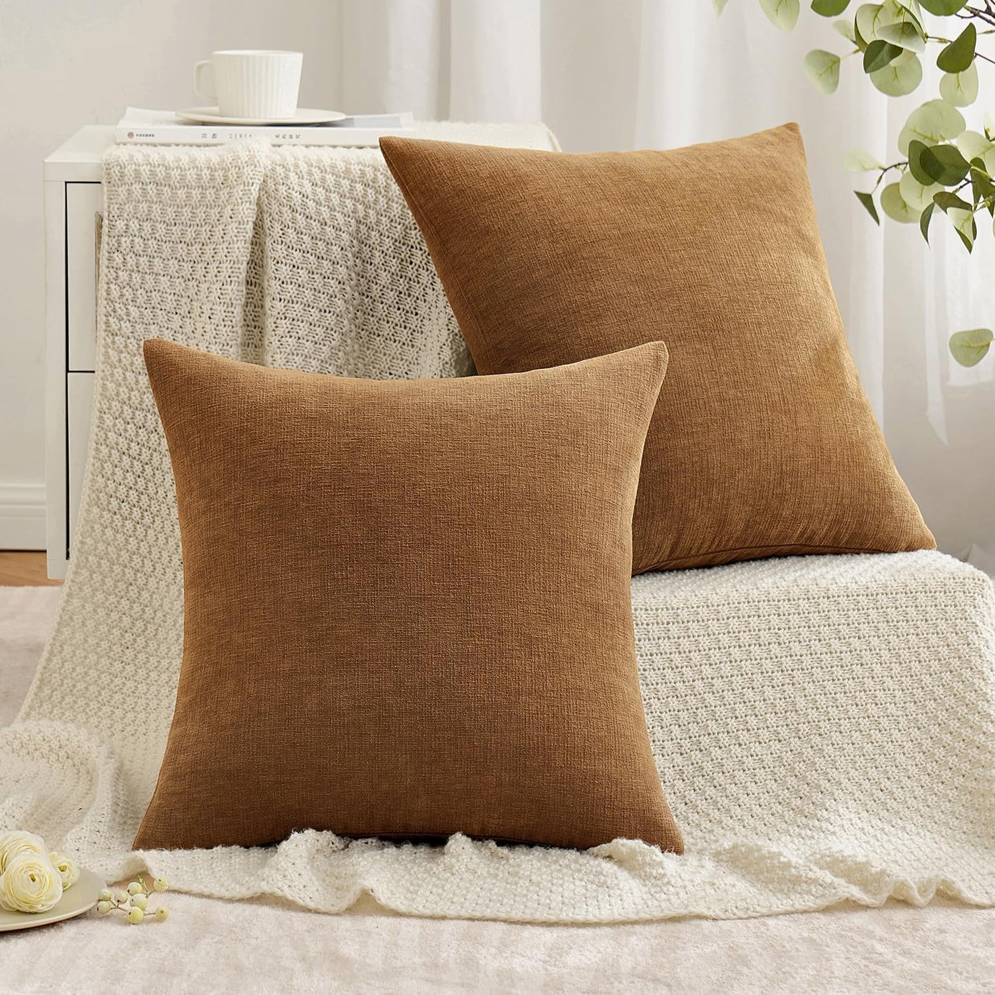 MIULEE Olive Green Couch Pillow Covers 18x18 Inch, Set of 2 Soft Chenille Decorative Square Throw Pillow Covers Farmhouse for Sofa Living Room Bed