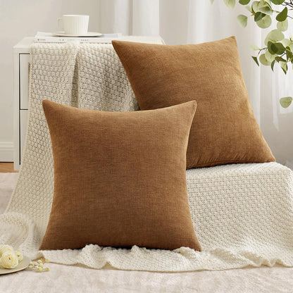 MIULEE Olive Green Couch Pillow Covers 18x18 Inch, Set of 2 Soft Chenille Decorative Square Throw Pillow Covers Farmhouse for Sofa Living Room Bed