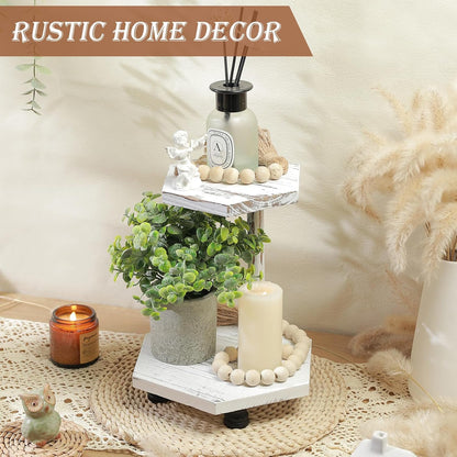 Tikea Farmhouse Wood Display Riser, 10 in. Farmhouse Pedestal Stand for Kitchen Bathroom Counter Decor, Round Display Tray for Soap Dispenser and Plant (Brown)