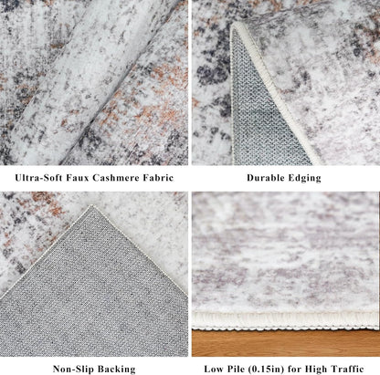 2x3 Washable Non-Slip Area Rug - Soft Low Pile Throw Rug for Kitchen Entryway Bedroom - Modern Indoor Door Mat with Rubber Backing (Beige Grey) - Colors A