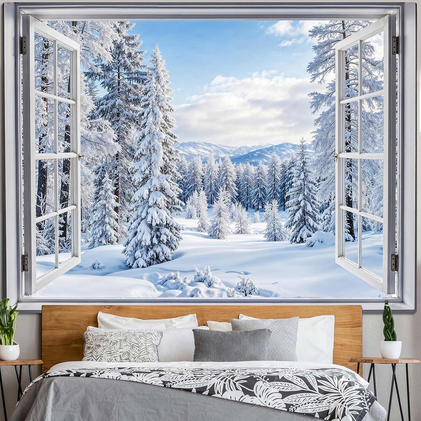 Lifeella Fantasy Castle Window Tapestry, Magic Woodland Scene Large Wall Backdrop, Fairytale Moon Mural for Bedroom Dorm Living Room Decor, 60x80 inches