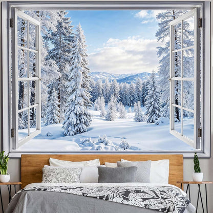 Lifeella Fantasy Castle Window Tapestry, Magic Woodland Scene Large Wall Backdrop, Fairytale Moon Mural for Bedroom Dorm Living Room Decor, 60x80 inches