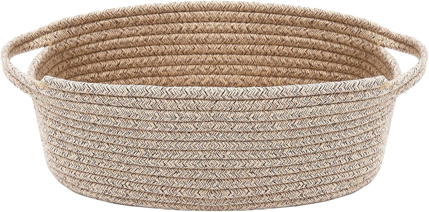 JMvicyroam Woven Basket,Small Rope Storage Bin with Handles & Ribbon Bag, Organizer for Shelves Closets,Gift Basket Empty for Birthday,Books,Dog Toys,White