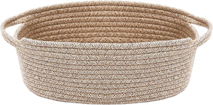 JMvicyroam Woven Basket,Small Rope Storage Bin with Handles & Ribbon Bag, Organizer for Shelves Closets,Gift Basket Empty for Birthday,Books,Dog Toys,White