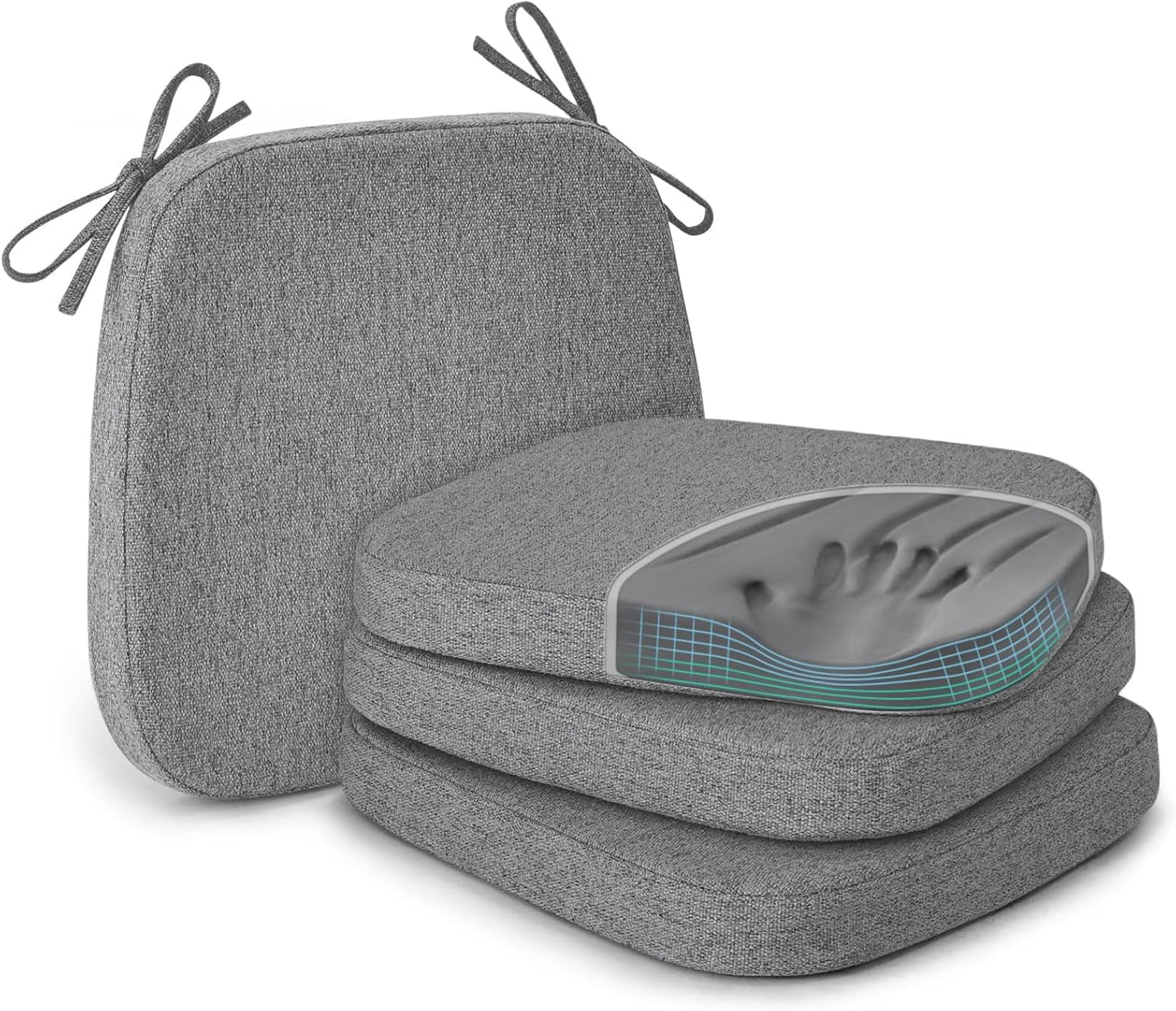 Shinnwa Dining Chair Pads, Patented Design Memory Foam Kitchen Chair Cushions with Ties and Washable Cover, 17" x 16" x 2", Black
