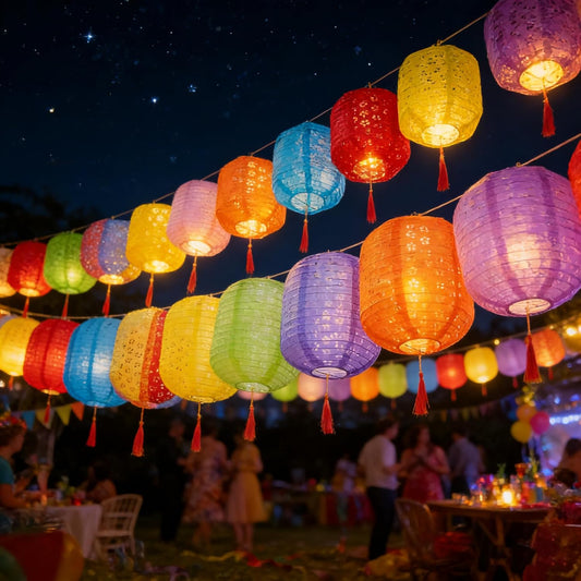Set of 10 Paper Lanterns 6inches New Year Spring Festival Valentines Lanterns Variety Color with LED Lights, Hanging Paper Lanterns with Tassels Walking Sticks for Wedding Dinner Birthday Party Decor