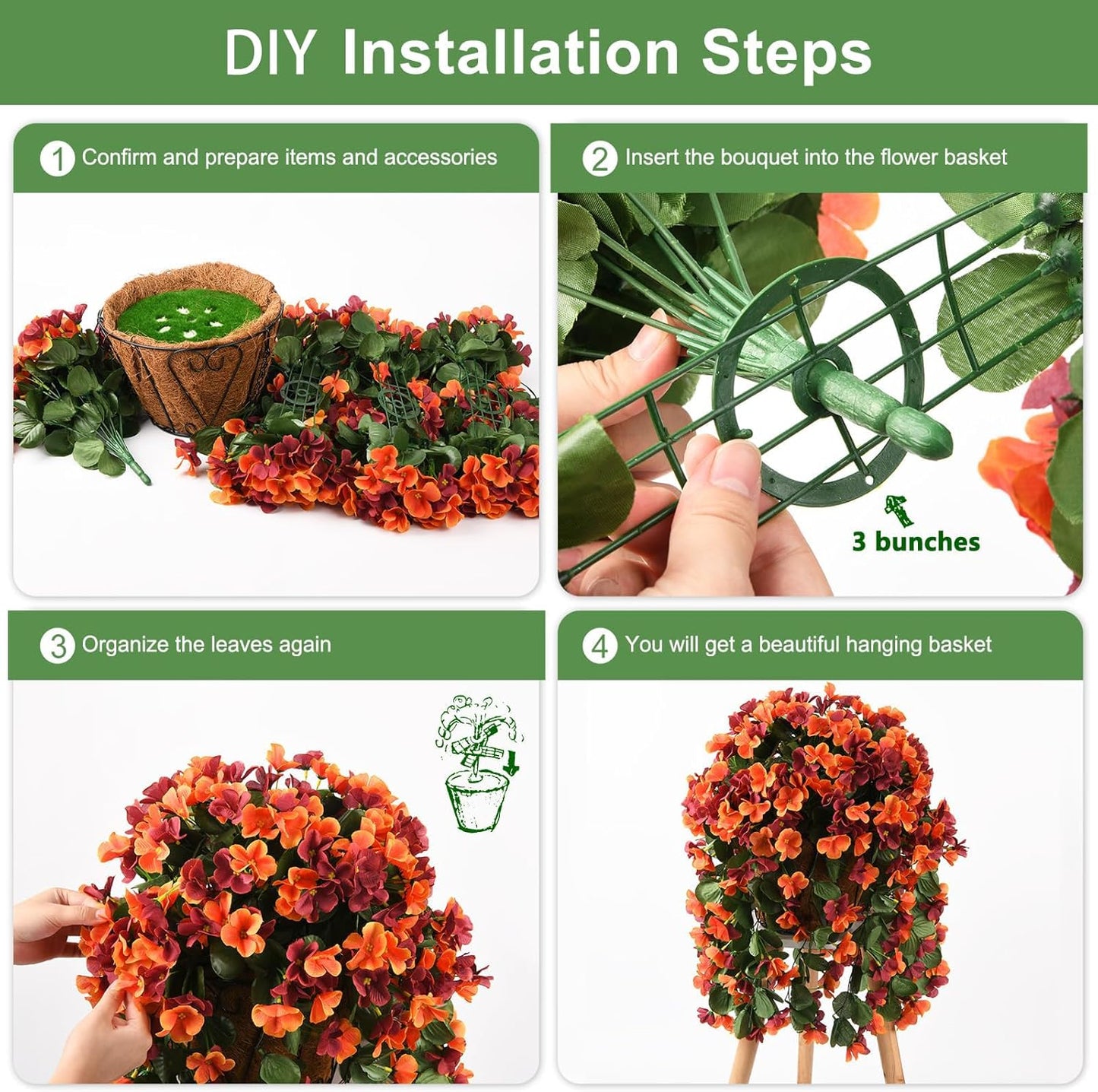 INQCMY Artificial Fake Hanging Plants Flowers Basket for Spring Summer Outdoor Outside Decoration,Faux Silk Begonia Flower in Planter Look Real UV Resistant for Home Porch Patio Balcony Yard Decor