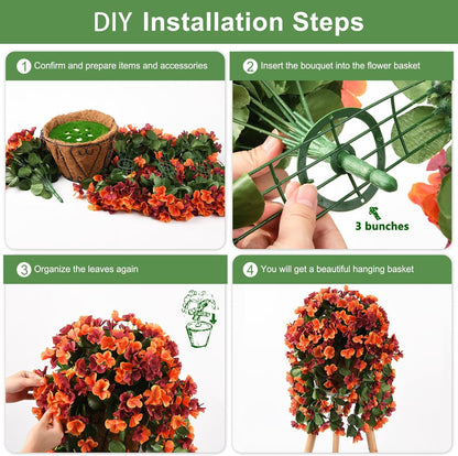 INQCMY Artificial Fake Hanging Plants Flowers Basket for Spring Summer Outdoor Outside Decoration,Faux Silk Begonia Flower in Planter Look Real UV Resistant for Home Porch Patio Balcony Yard Decor