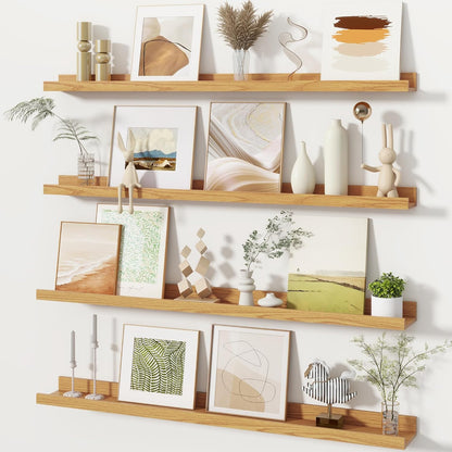 Fun Memories Picture Ledge Shelves Set of 2, 32 Inch Rustic Wall Mounted Floating Shelves with Lip for Home Storage and Décor in Bathroom, Kitchen, Nursery, Bedroom, Living Room, Walnut