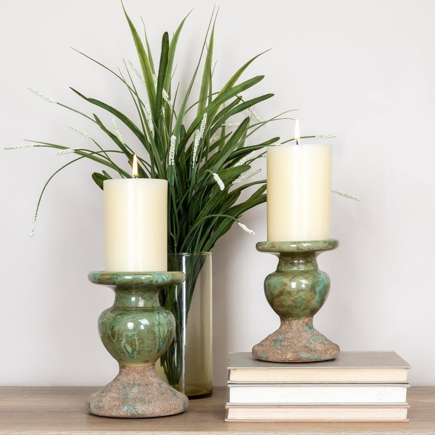 Creative Co-Op Small Distressed Blue Terracotta Pillar Candle Holder