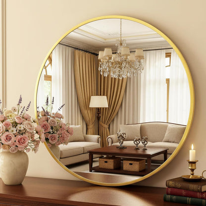Antok 30 Inch Round Mirror for Wall, Round Bathroom Mirror, Circle Wall Mirrors with Black Metal Frame, Circle Mirrors Suitable for Wall, Bathroom, Vanity, Living Room, Entryway