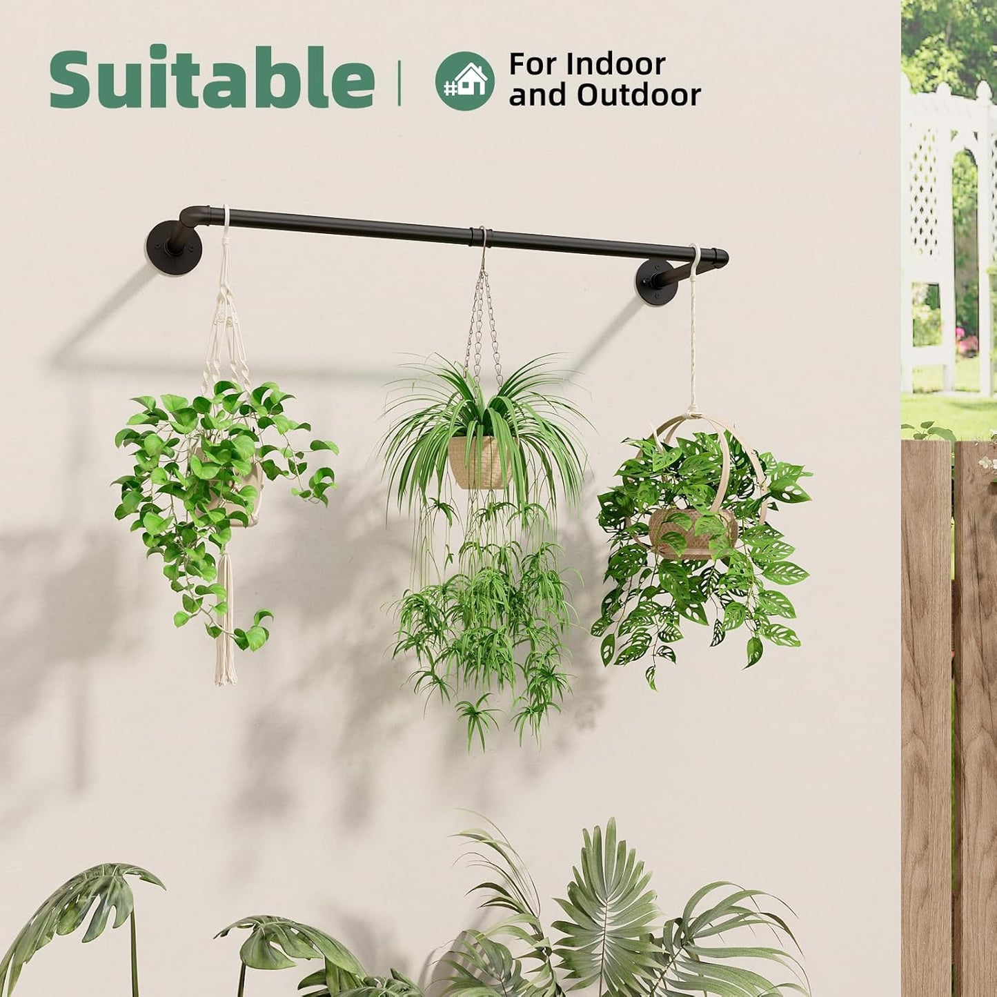 Galood Plant Hanger Indoor with 6 Hanging Chains Hanging Planters for Indoor Plants Hanging Plant Holder Window Plants Rod Black Metal Shelves(70.8 Inch Pot not Included