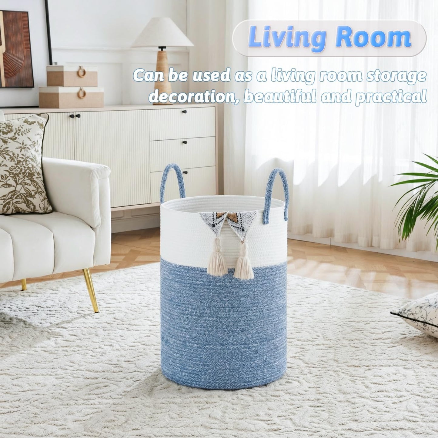 Artfeel Laundry Basket,Woven Cotton Rope Laundry Hamper,60L for Decor Storage of Dirty Clothes,Toys and Blankets in Bathroom,Baby Room and Living Room