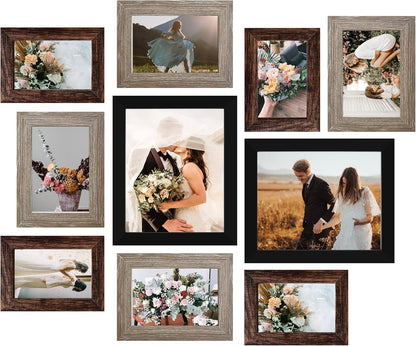 LUCKYLIFE Picture Frames Collage Wall Decor 10-Pack, Gallery Wall Frame Set with 8x10 5x7 4x6 Frames in 3 Different Finishes