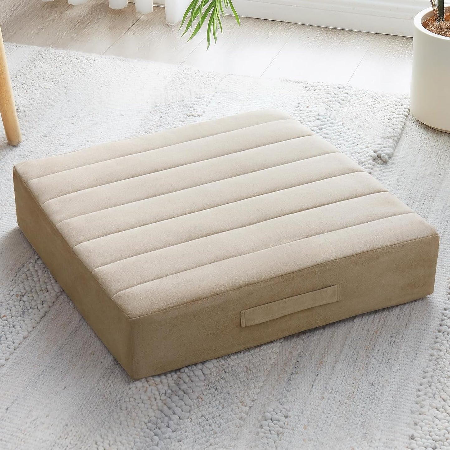 JKMAX 2 Pcs High Density Foam Floor Pillow - Upgraded Large Pillows Seating for Adults - Outdoor Floor Cushion with Soft Tufted Cover - Yoga Pillows for Sitting On Floor - 22 Inch Light Gray