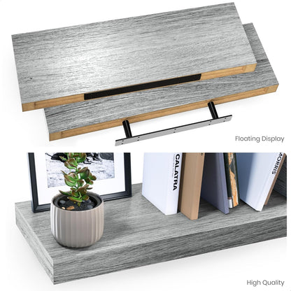 Ballucci Floating Shelves for Wall, 48" Wood Wall Shelf Set of 2, with Invisible Brackets for Bathroom, Living Room, Bedroom, Kitchen, Nursery, 8" Deep, Black