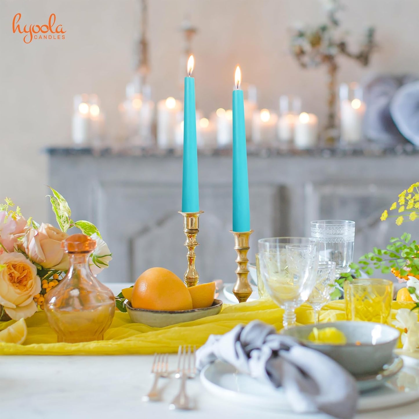 Hyoola Tall Taper Candles - 10 Inch Metallic Gold Unscented Dripless Taper Candles - 8 Hour Burn Time - 4 Pack