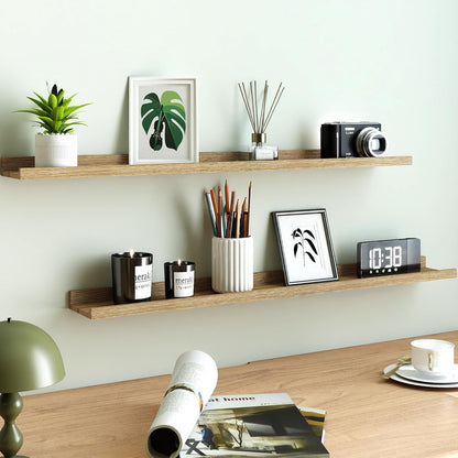 White Floating Shelves for Wall Decor, Wall Mounted Wood Storage Shelf for Bedroom, Living Room, Bathroom, Kitchen, Nursery, Display Picture Ledge Shelf with Lip Set of 2-14 Inches, White
