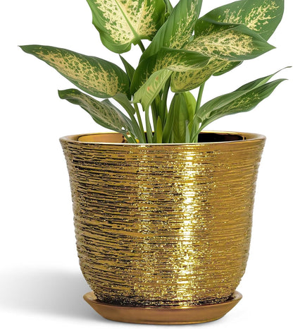 Ceramic Plant Pots - 12 Inch Pots for Plants Indoor Outdoor, Large Round Planter with Drainage Hole and Saucer, Modern Decorative Flower Pot, Home Garden Decor, House Warming Gifts, Blue
