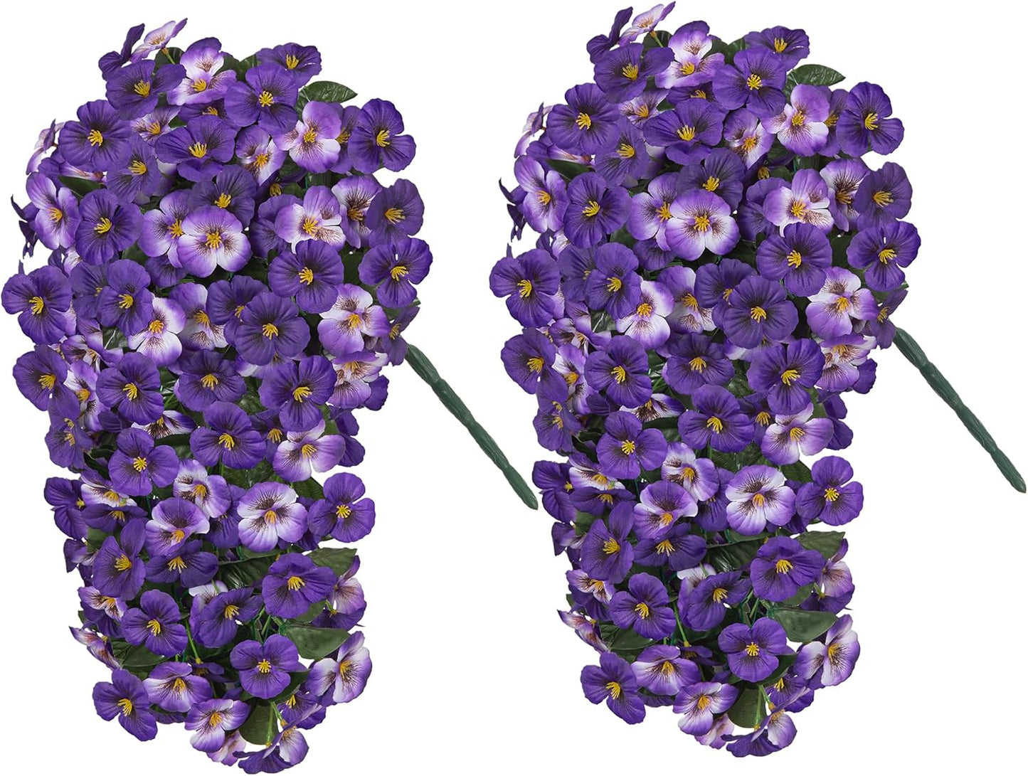 HyeFlora Artificial Flowers for Outdoors, 2pcs Faux Silk Pansies Flowers UV Resistant Fake Hanging Flower Plants for Outside Planters Porch Yard Patio Window Box (Mix Purple)