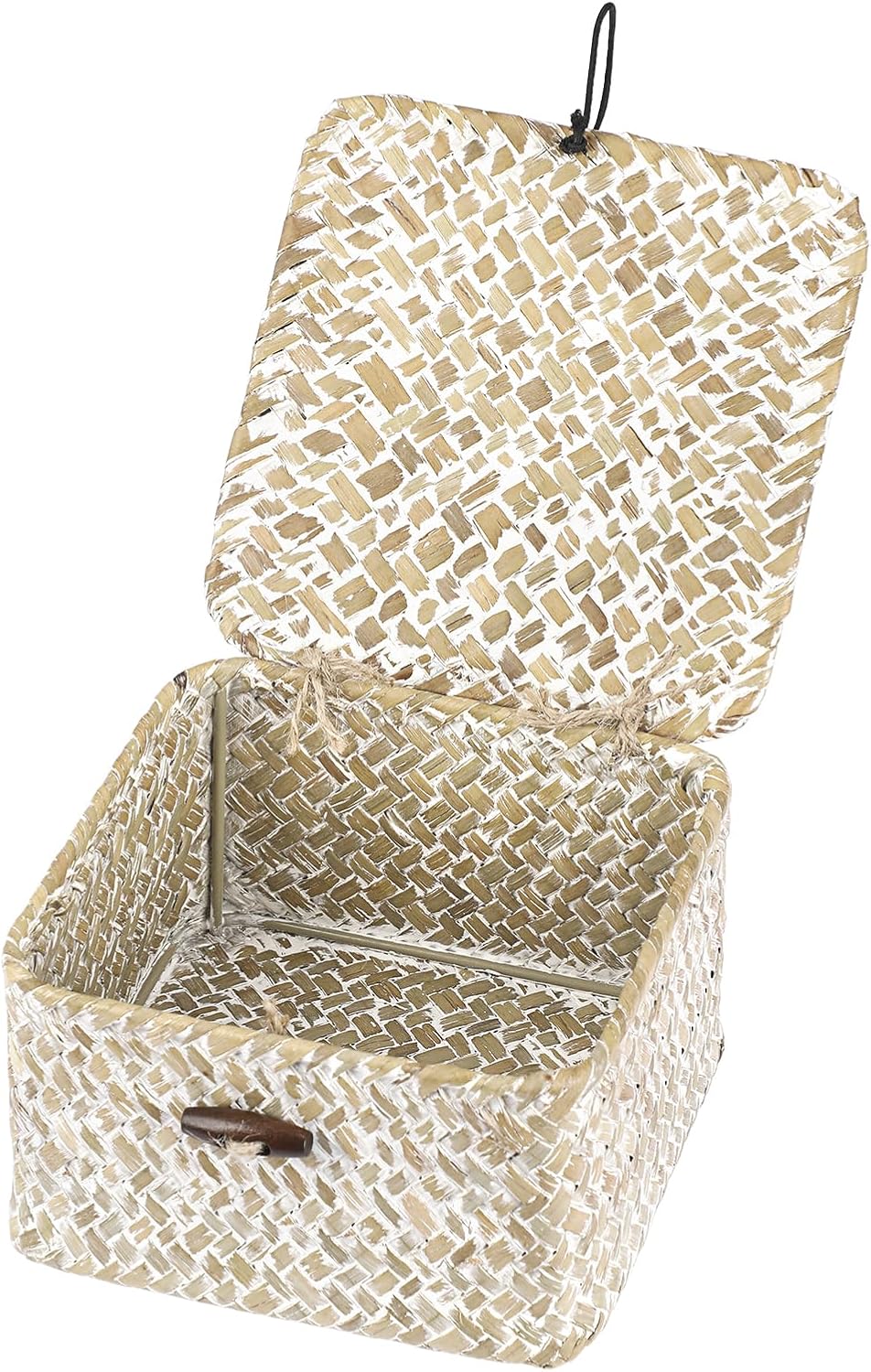 Hipiwe Seagrass Basket with Lid Wicker Storage Basket Square Handwoven Decorative Baskets Box for Shelf Multipurpose Household Baskets Home Decor,X-small