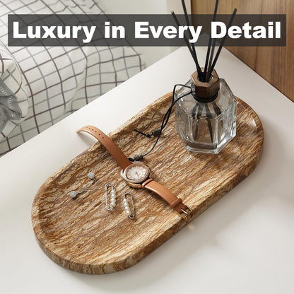 Koville Italian Travertine Tray, 12"x6" Vanity Decorative Marble Tray for Countertop, Catchall Tray for Perfume, Candles, Jewelry Dish Tray