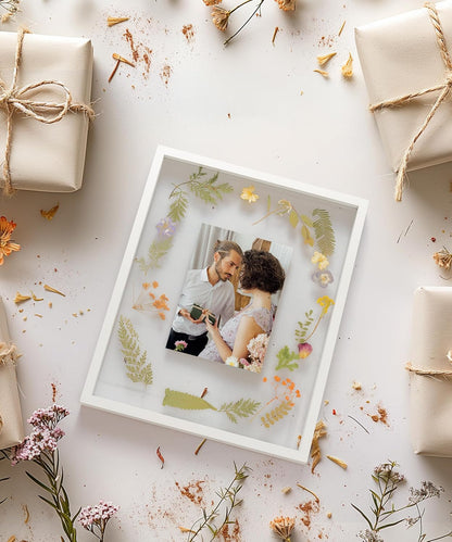 Sonefreiy Floating Picture Frames 8x10 Set of 2, Wooden Photo Frame Double Glass Pressed Flower Frames 5x7 Wall and Tabletop Display Mothers Day Gift for Family Friends Wedding