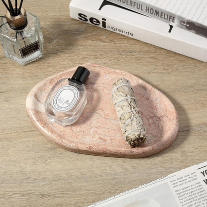 Koville Luxurious Natural Marble Vanity Tray, Cloud Shape Serving Stone Key Tray for Home Decor, 10" x 7" Marble Storage Trays for Bathroom, Stone Plate Holder for Perfume, Candle and Jewelry