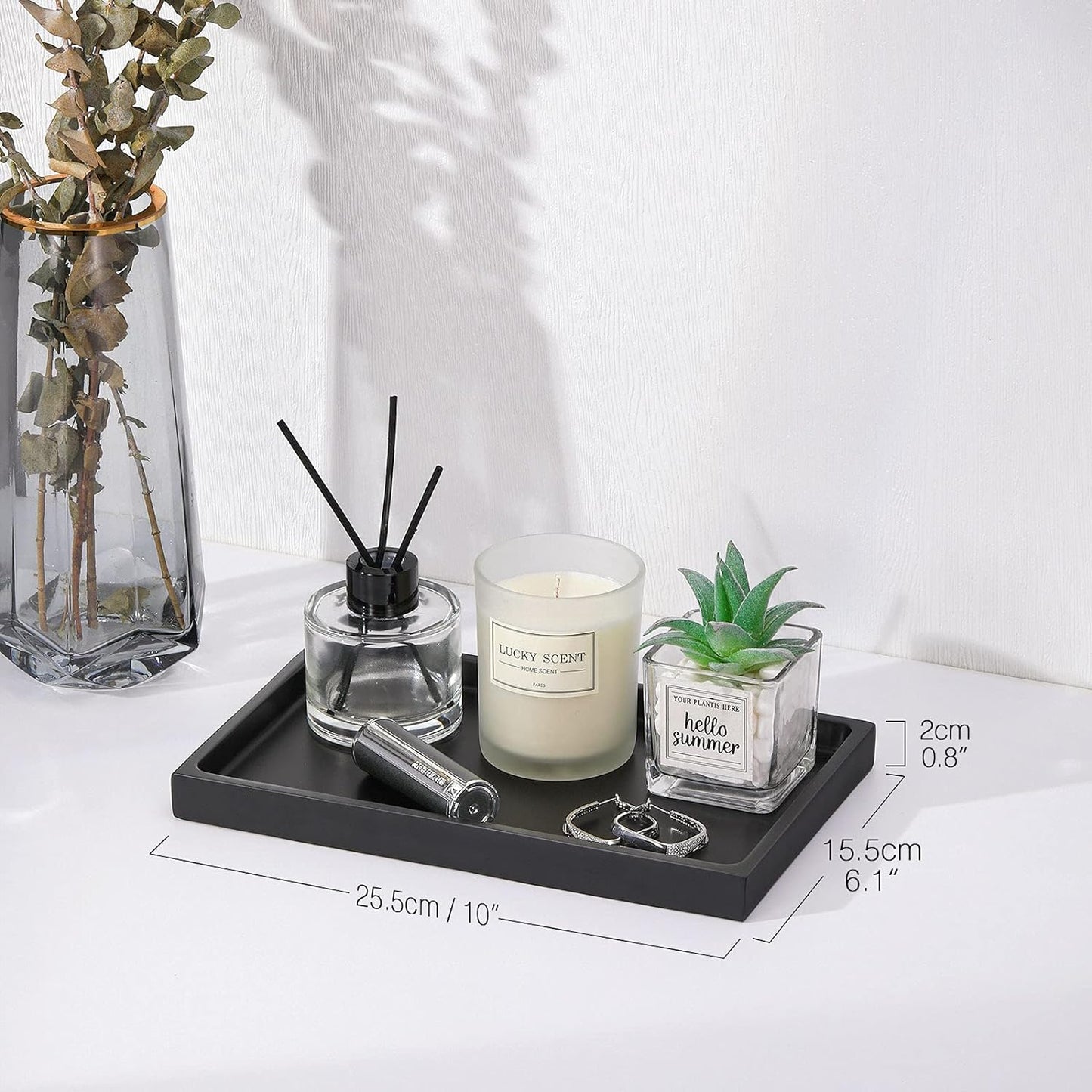 Luxspire Bathroom Vanity Tray, 8 x 4 inch Resin Kitchen Sink Tray for Soap Dispenser Bathroom Countertop Organizer Plate Holder for Perfume Soap Towel Bathroom Accessories, Mini, White Marble