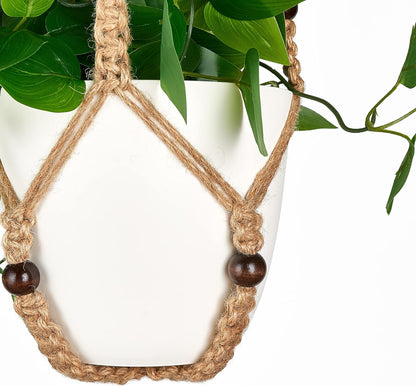 Mkono Fake Hanging Plant with Pot, Artificial Plants for Home Decor Indoor Macrame Plant Hanger with Fake Vines Greenery for Bedroom Bathroom Kitchen Office Decor, Ivory (Pothos)