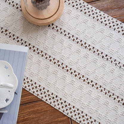 Macrame Table Runner Cream Beige Boho Table Runners with Tassels Hand Woven Cotton Table Runner Rustic Farmhouse Table Runners for Bohemian Kitchen Dining Table(12x71in)