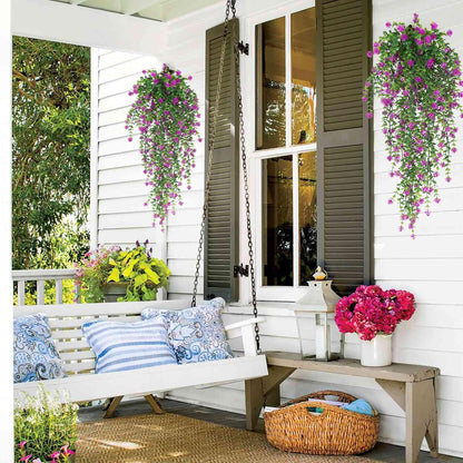 RECUTMS Artificial Hanging Plants Fake Hanging Plant Faux Eucalyptus Leaf Greenery Vine Outdoor UV Resistant Plastic Plants Home Garden Wedding Party Indoor Outdoor Decorations(White)
