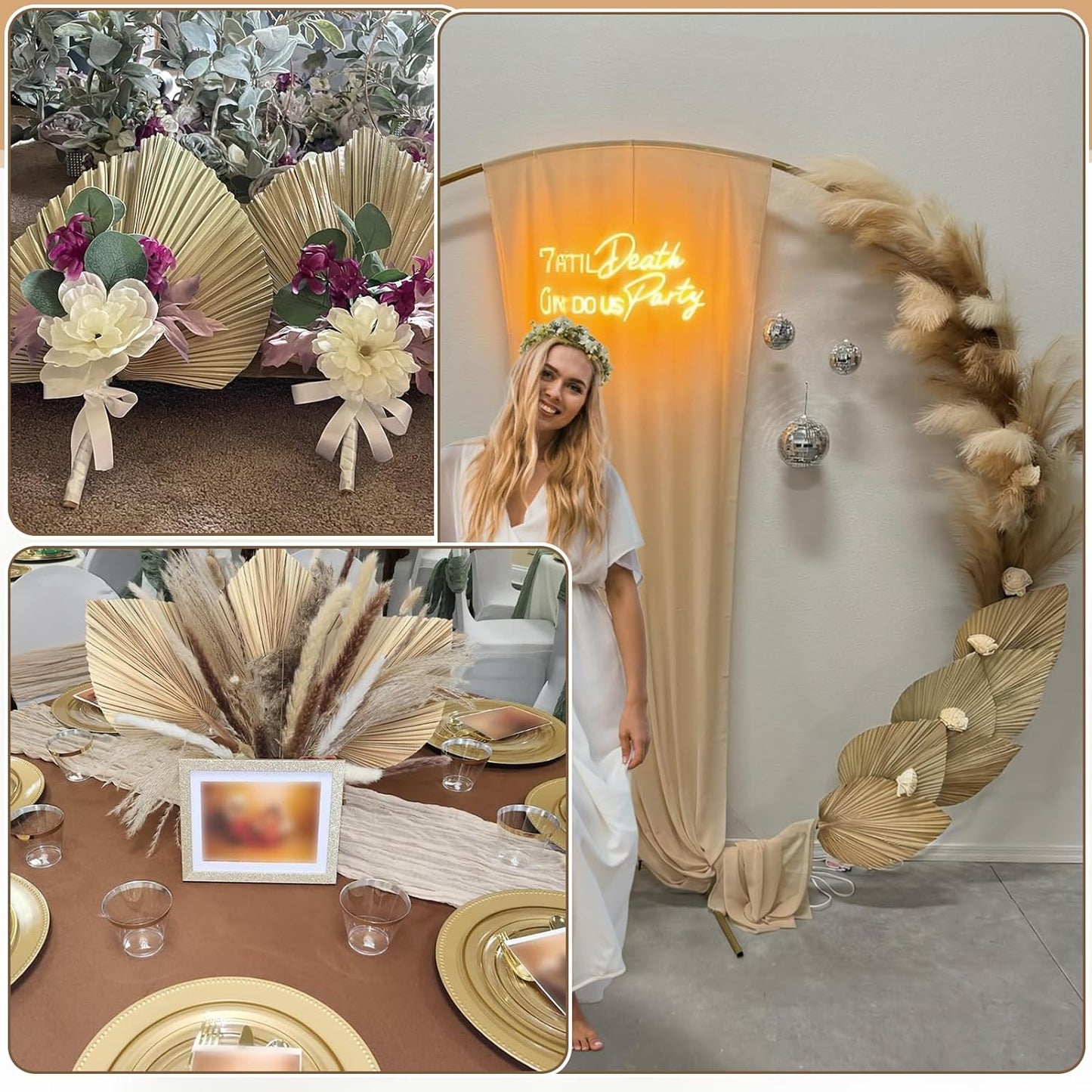 105 Pcs Boho Dried Pampas Grass Decor Bulk, Large Dried Palm Spears Bunny Tails Pampas Reed Grass Dried Palm Leaves Dried Flower Bouquet Boho Centerpieces for Wedding Home Tables Decor