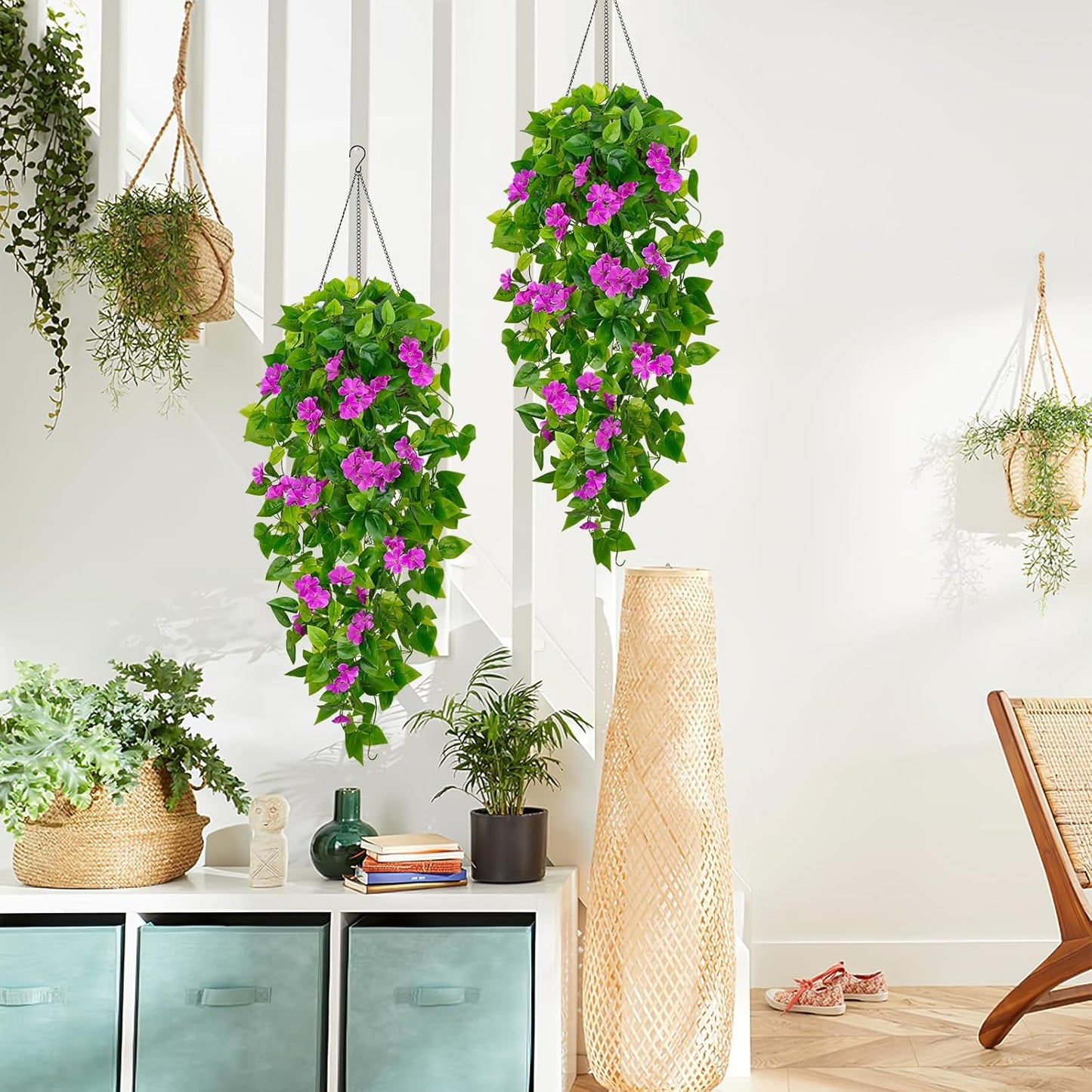 BLEUM CADE Fake Hanging Plants, 2pcs Artificial Pothos Vines Greenery for Wall Home Living Room Office Indoor Outdoor Decor (No Baskets)