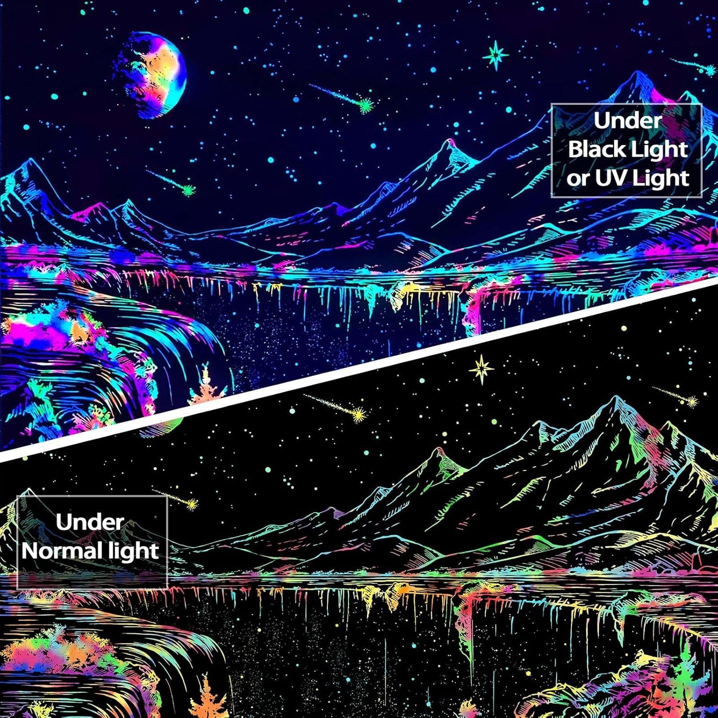 Zussun Black and White Tapestry Starry Night Mountain Tapestries for Bedroom Aesthetic Moon and Stars Tapastry's Wall Hanging Dark Nature Forest Wall Tapestry for Living Room Dorm (48'' × 36'')