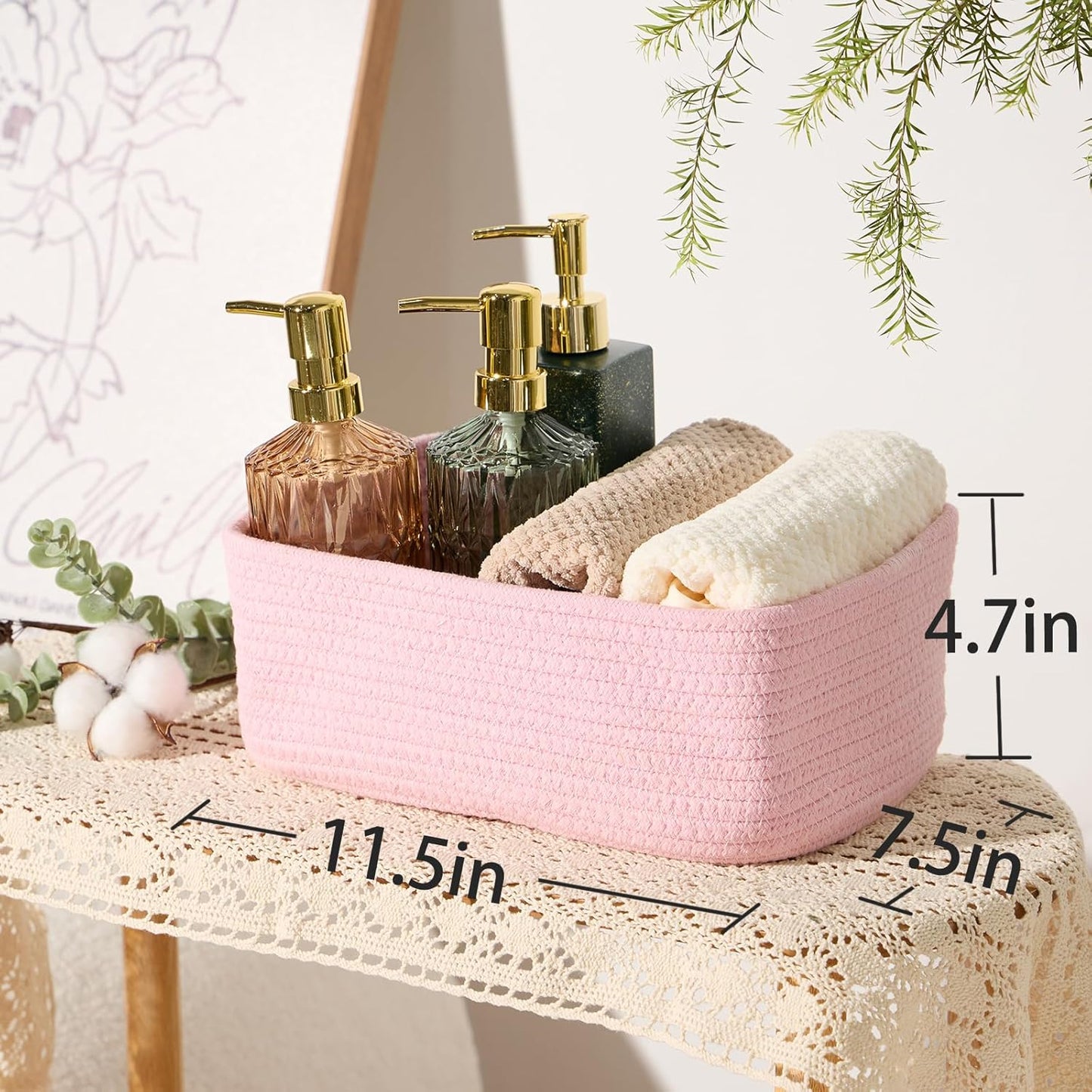 MiniArk Small Storage Baskets for Organizing | Closet Organizer Bins | Shelf Toy Basket | Woven Rope Baskets | Cube Decorative Box | Shallow Basket | L11.5xW7.5xH4.7| Brown