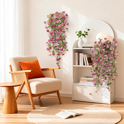 INQCMY Artificial Fake Hanging Flowers Plants for Outdoor Summer Decoration,2 PCS Faux Silk Daisy with Eucalyptus Leaves,UV Resistant Look Real for Outside Home Planter Porch Patio Balcony Yard Decor