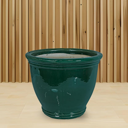 Sunnydaze Large Ceramic Plant Pot - Round Outdoor Glazed Ceramic Planter Pot with Drainage - Studio - Imperial Blue - 18.5"