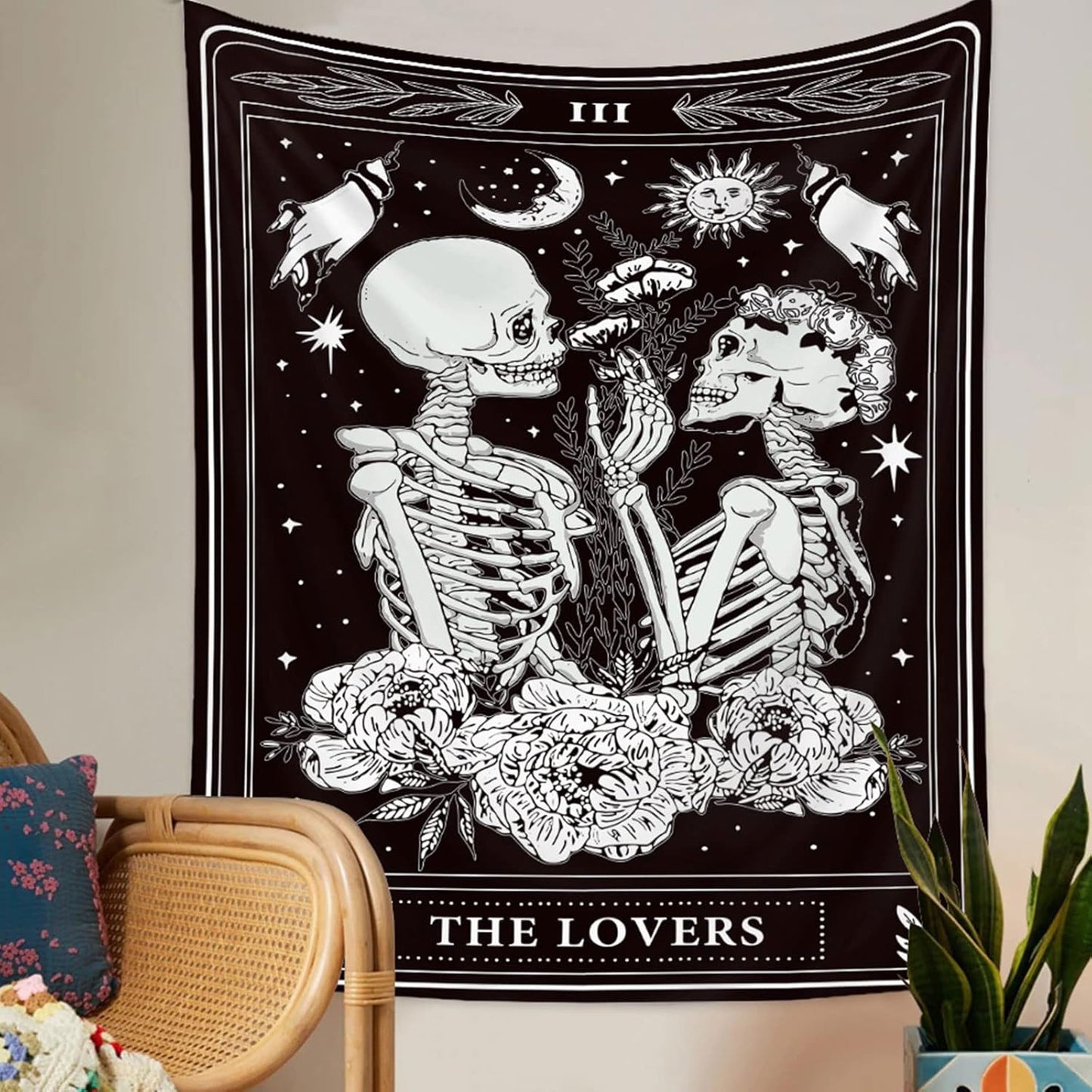 Naykow Skull Tapestries Black and White Skeleton Gothic Grunge Dark Witchy Wall Hanging Decor Tapestry for Bedroom Aesthetic Alt Room (30x40 inches vertical)